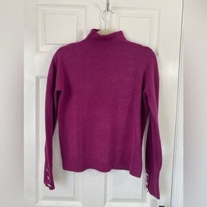 Tahari Magenta Mock Neck Sweater S Crystal Button Cuff Knit Top